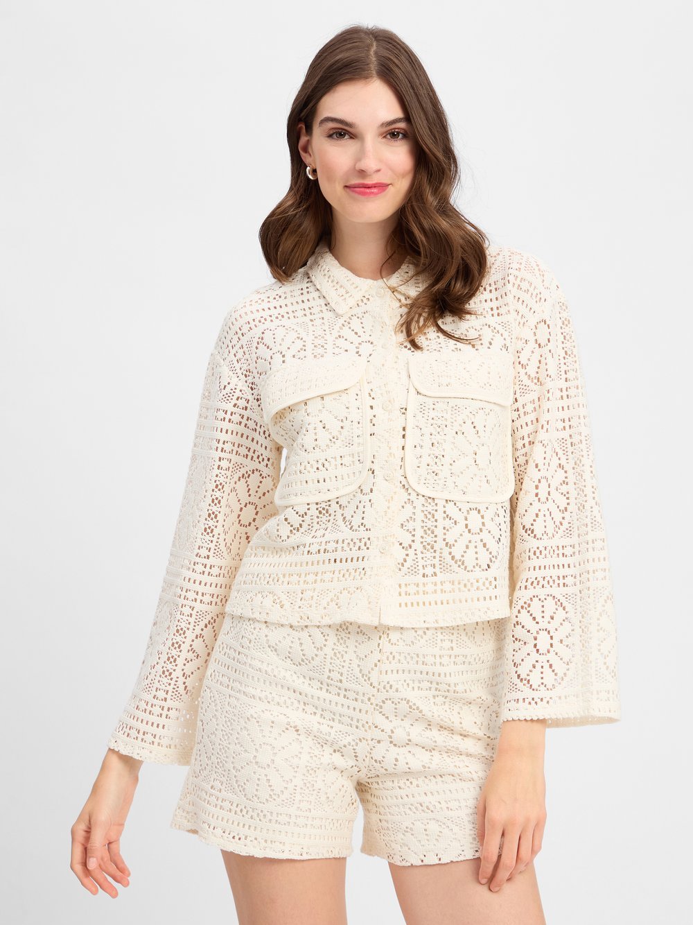 Vila Baukasten Blouson Damen Baumwolle beige strukturiert, L