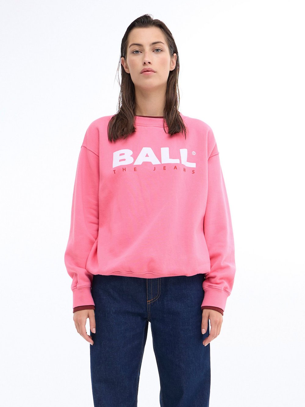 Ball Sweatshirt Damen Baumwolle rosa bedruckt, L