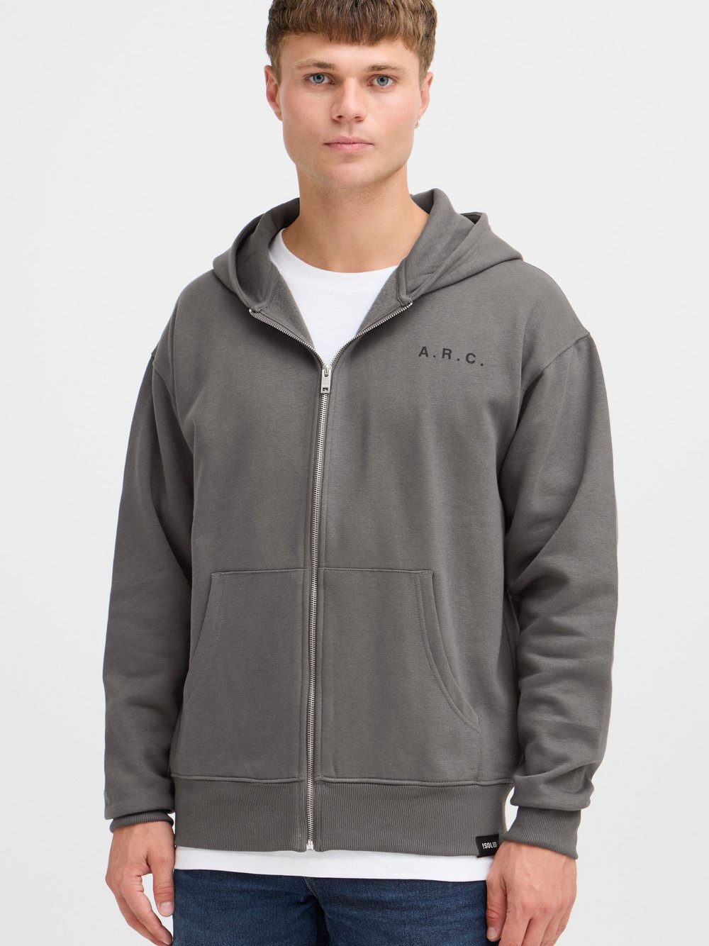 Solid Sweatjacke Herren Baumwolle grau bedruckt, XXXL