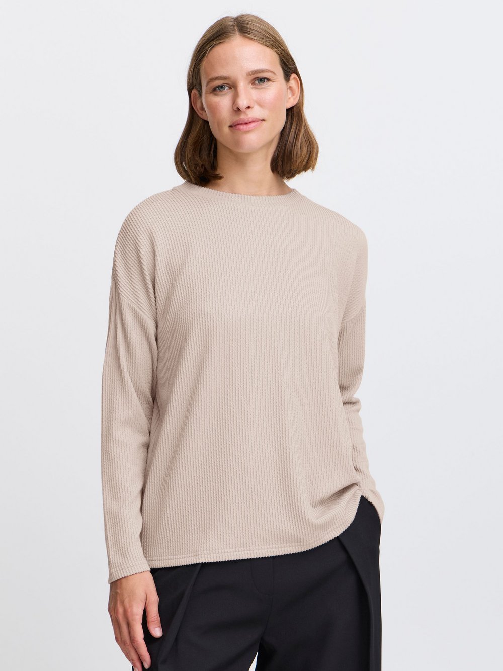 B.Young Langarmshirt Damen beige strukturiert, XS