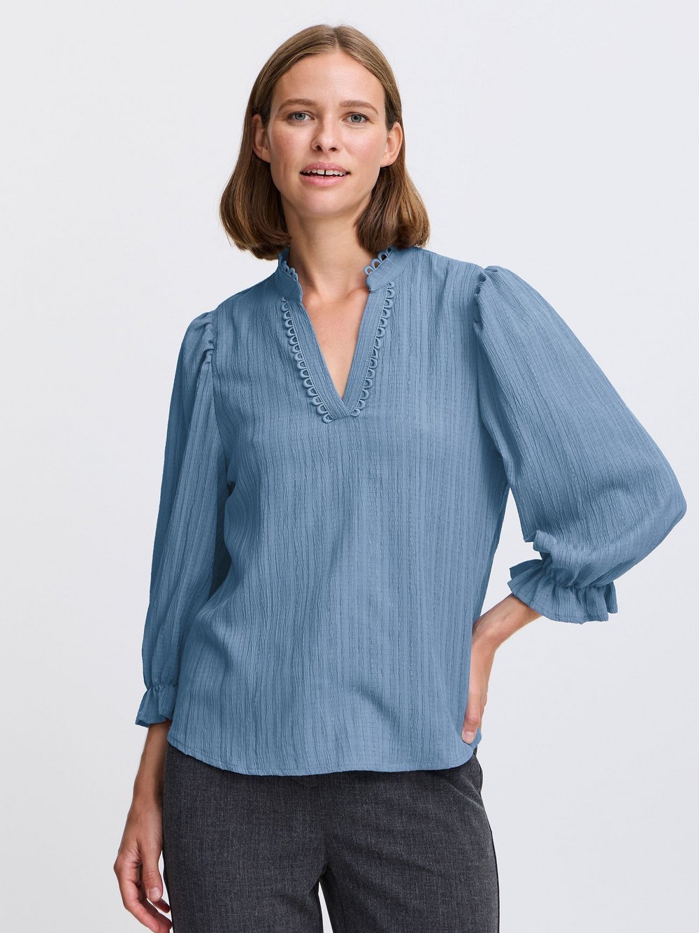 B.Young Bluse Damen blau gemustert, 34