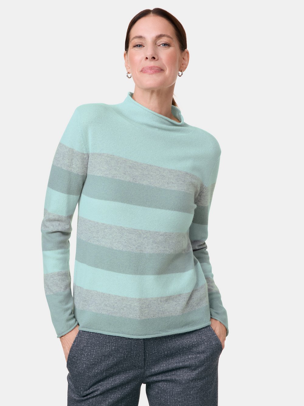 Gerry Weber Pullover Damen Wolle grün gestreift, 34