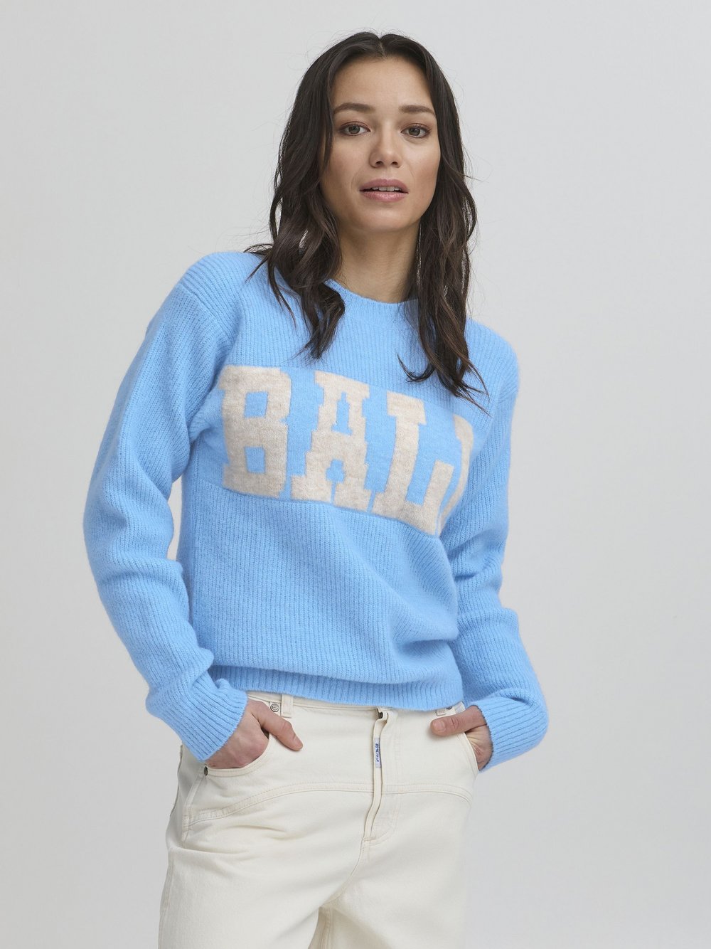 Ball Pullover Damen blau gemustert, L