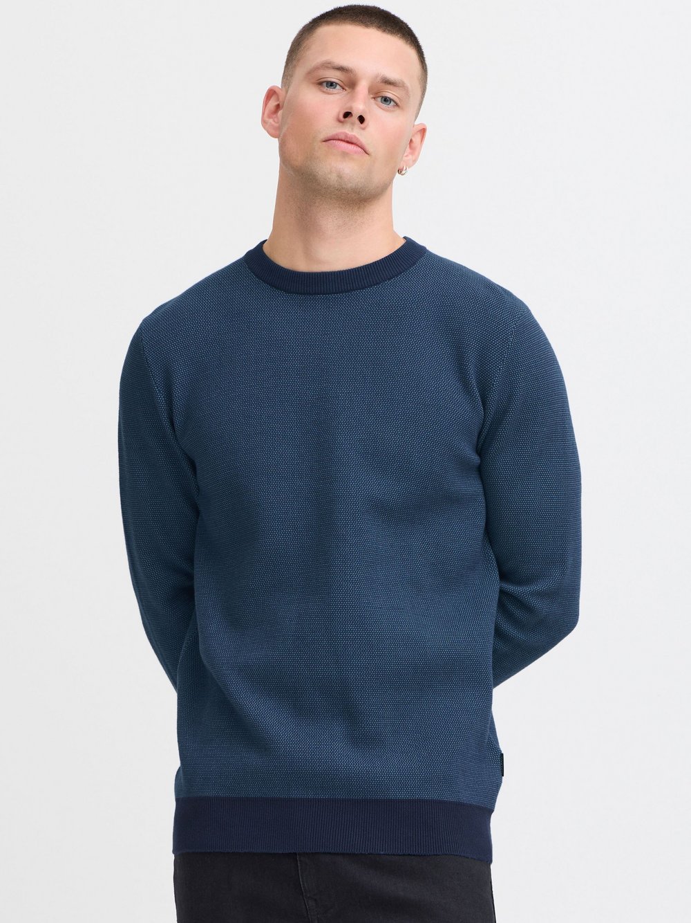 BLEND Strickpullover Herren Baumwolle blau meliert, XXXL