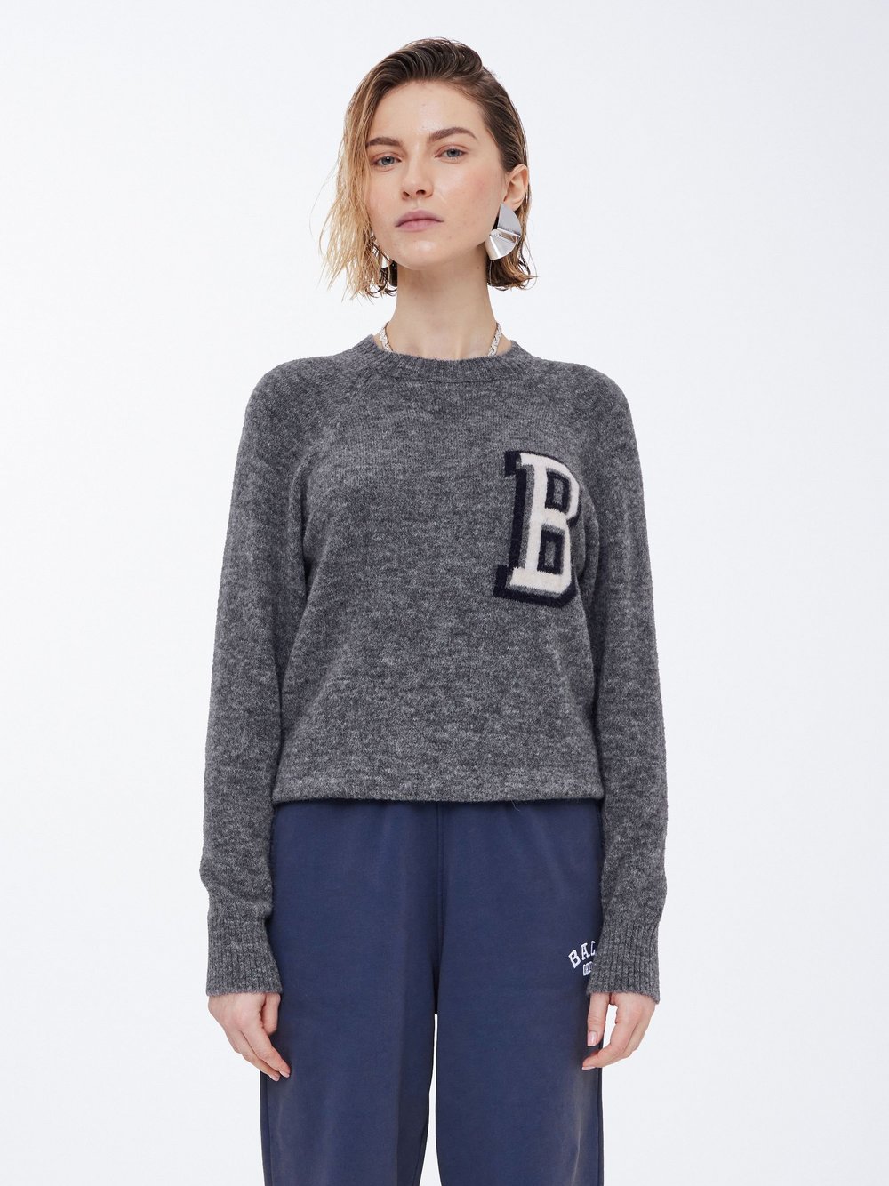 Ball Strickpullover Damen grau gemustert, XS