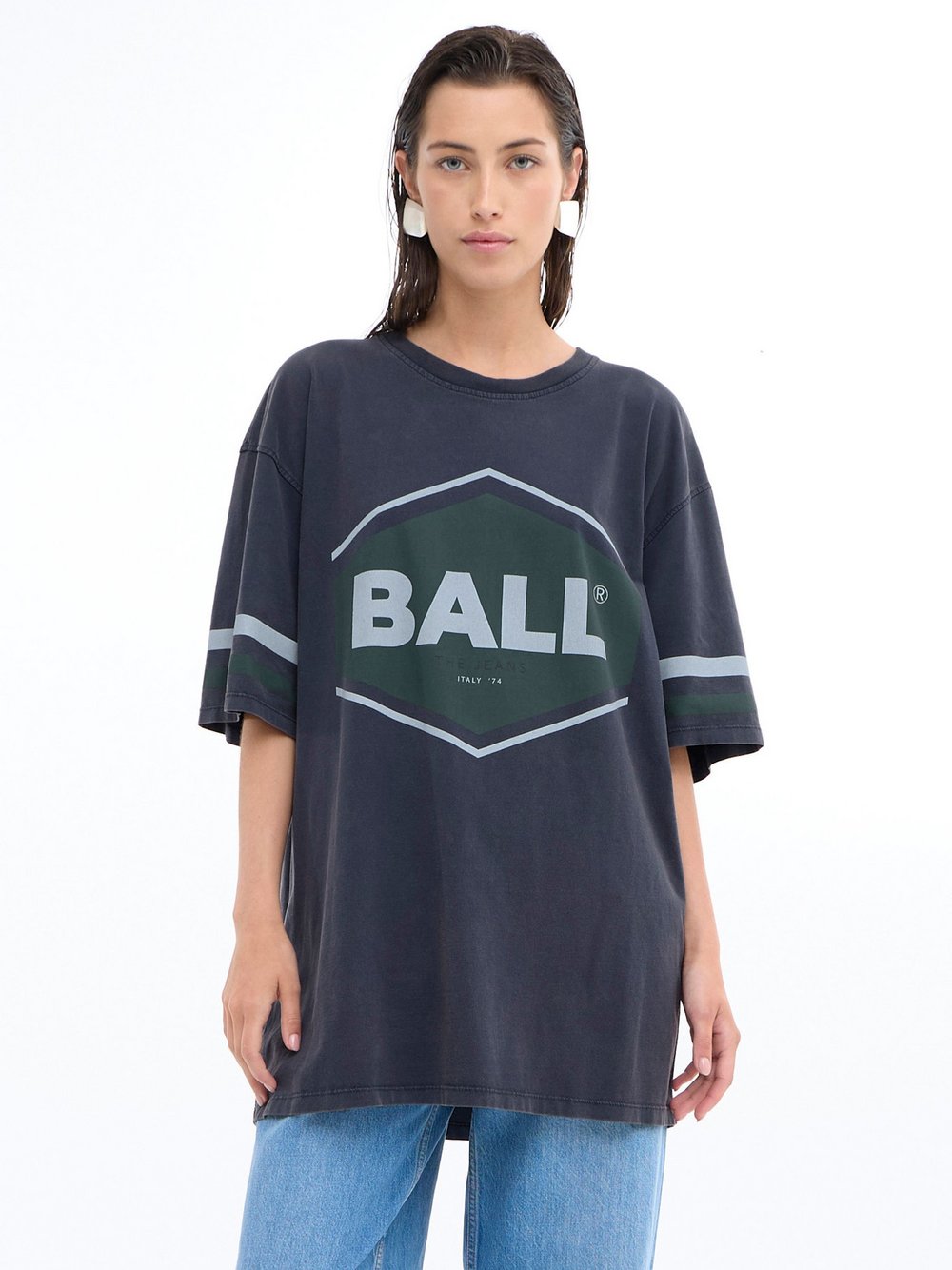 Ball T-Shirt Damen Baumwolle blau gemustert, L