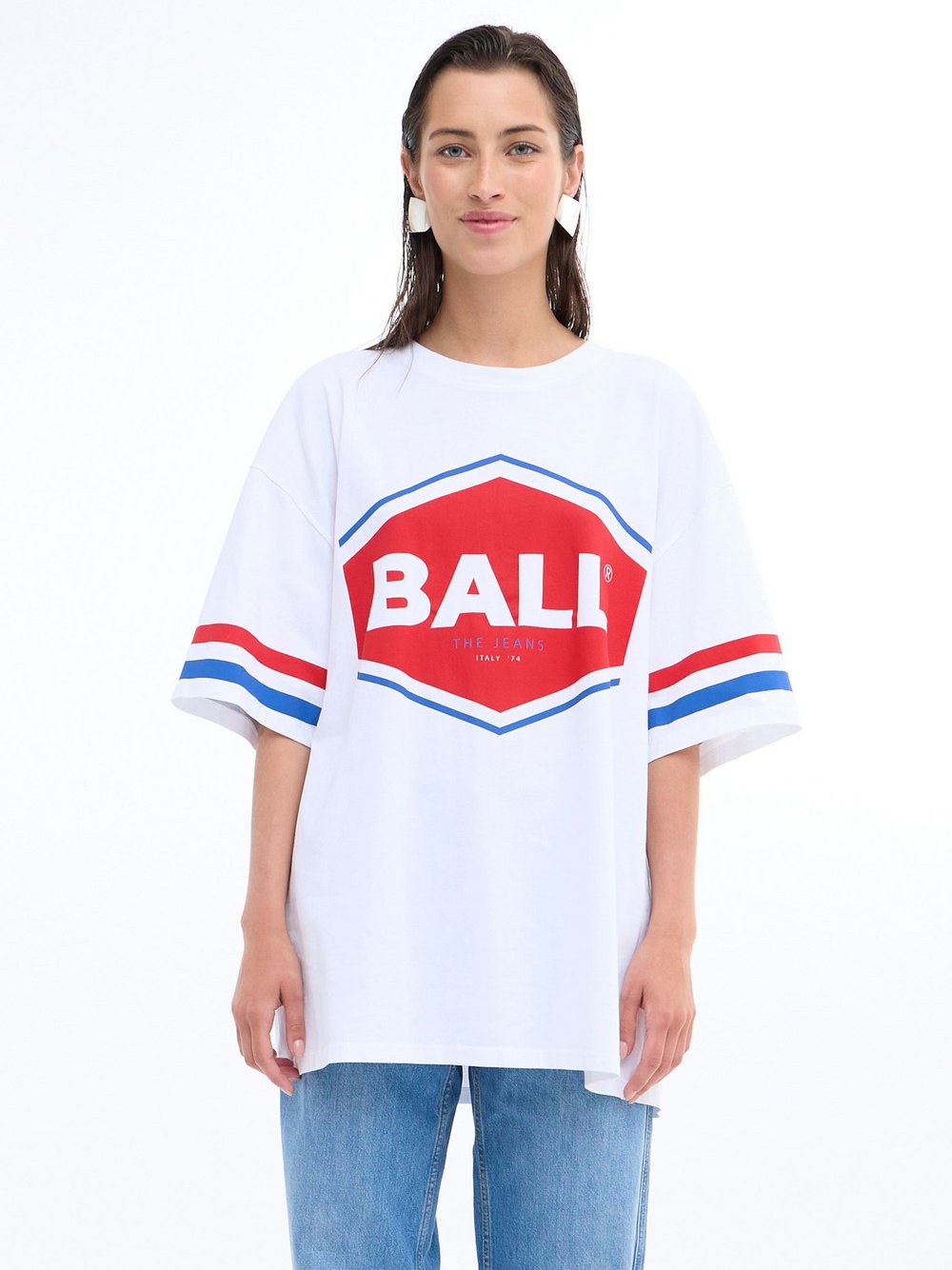 Ball T-Shirt Damen Baumwolle weiß gemustert, XXL