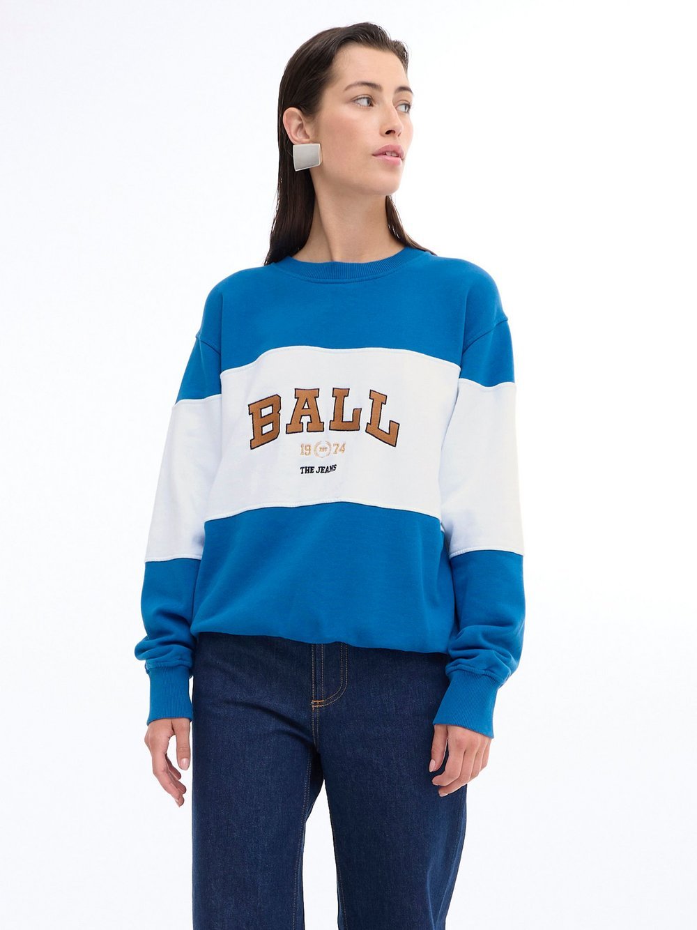 Ball Sweatshirt Damen Baumwolle blau gemustert, XS