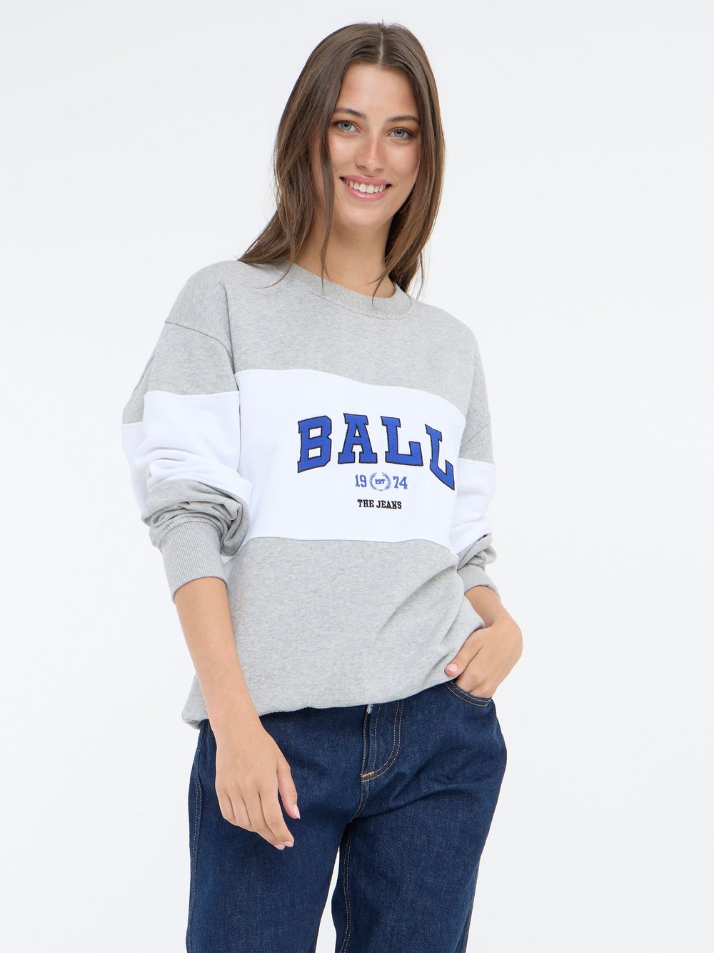 Thumbnail - Ball Sweatshirt Damen Baumwolle grau gemustert, XXL