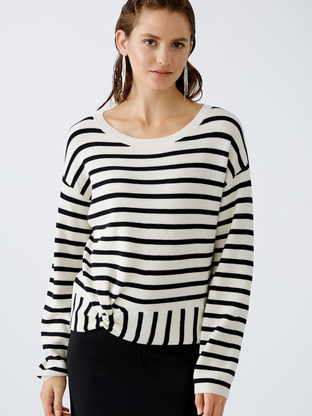 Oui Pullover Damen Viskose weiß gestreift, 34