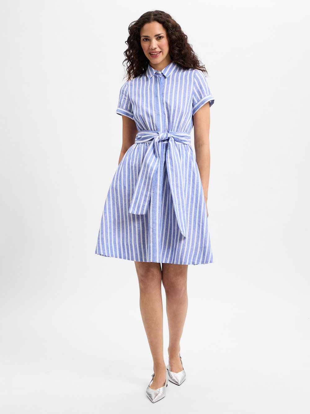 Ambiance Sommerkleid mit Leinen-Anteil Damen blau gestreift, 38