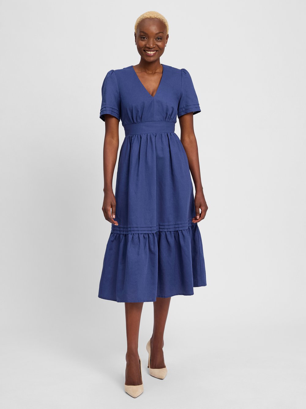 Ambiance Kleid Damen Leinen blau, 44