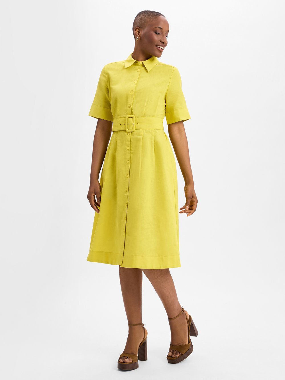 Ambiance Freizeitkleid mit Leinen-Anteil Damen gelb, 40
