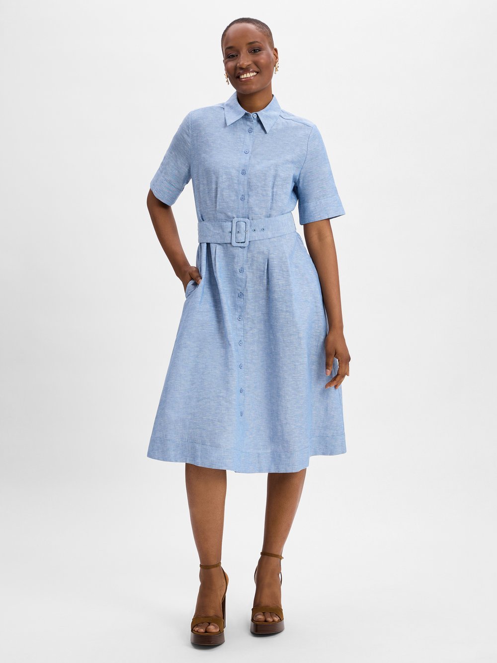 Ambiance Freizeitkleid mit Leinen-Anteil Damen blau meliert, 34