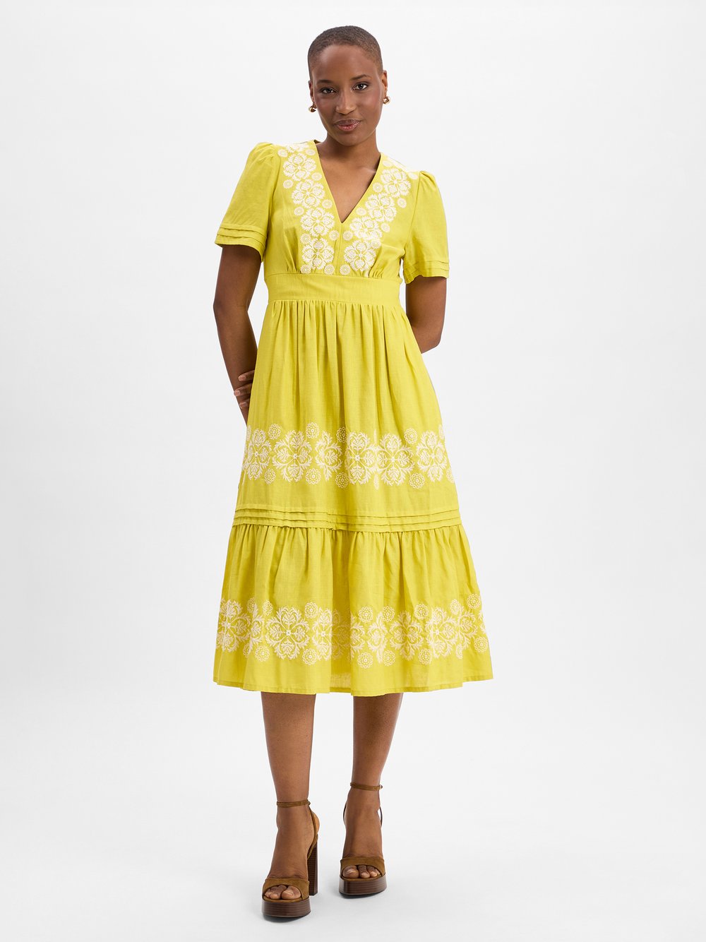 Ambiance Sommerkleid mit Leinen-Anteil Damen gelb, 36