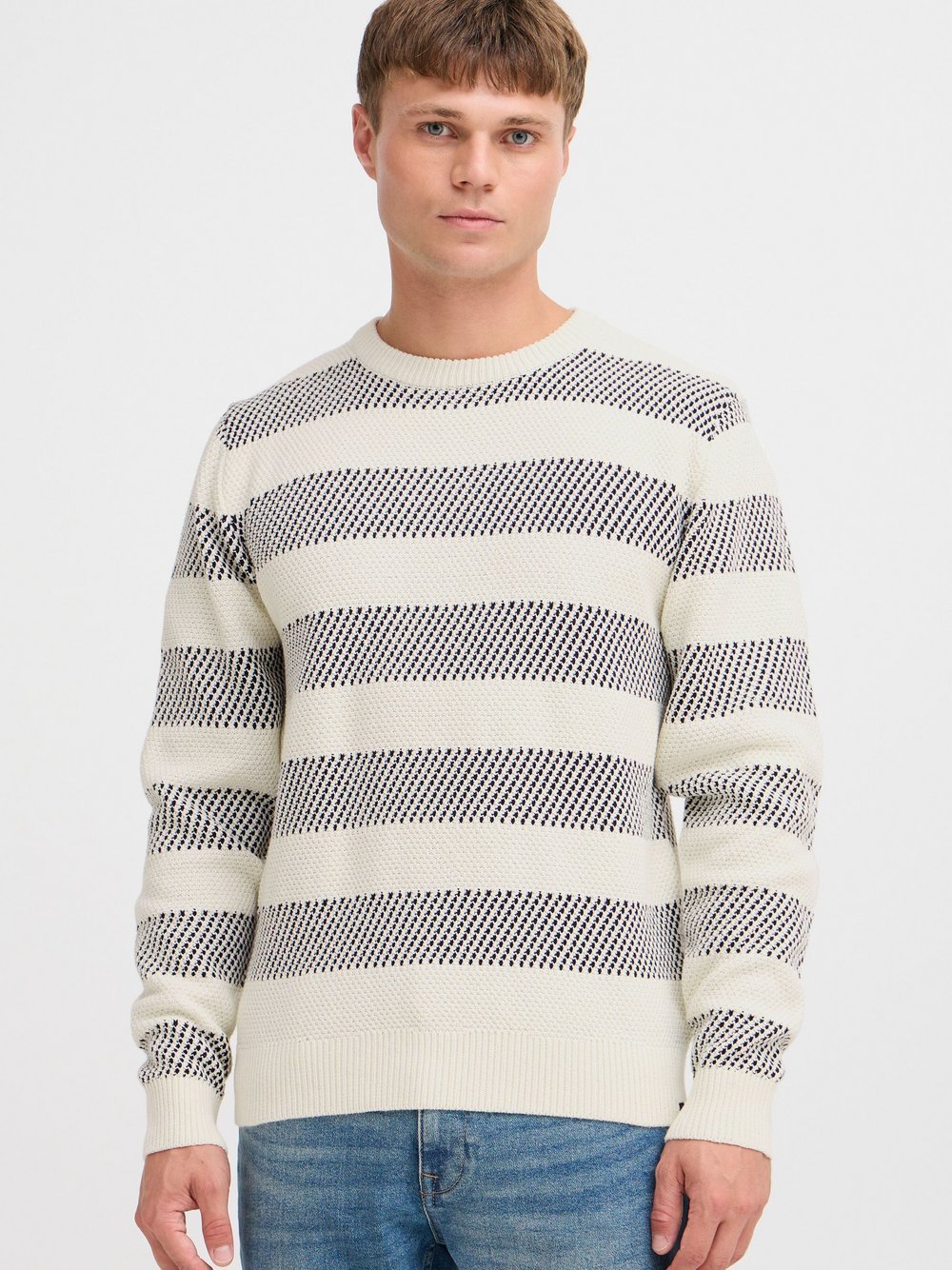 Indicode Strickpullover Herren Baumwolle weiß gestreift, L