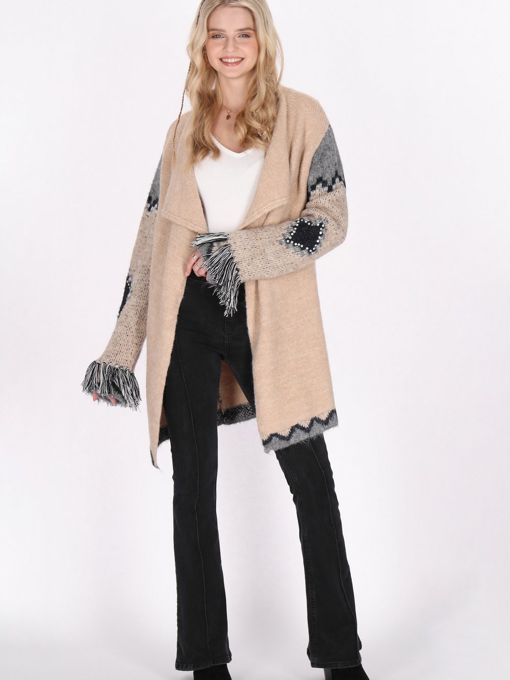 IZIA Cardigan Damen beige gemustert, XS/S