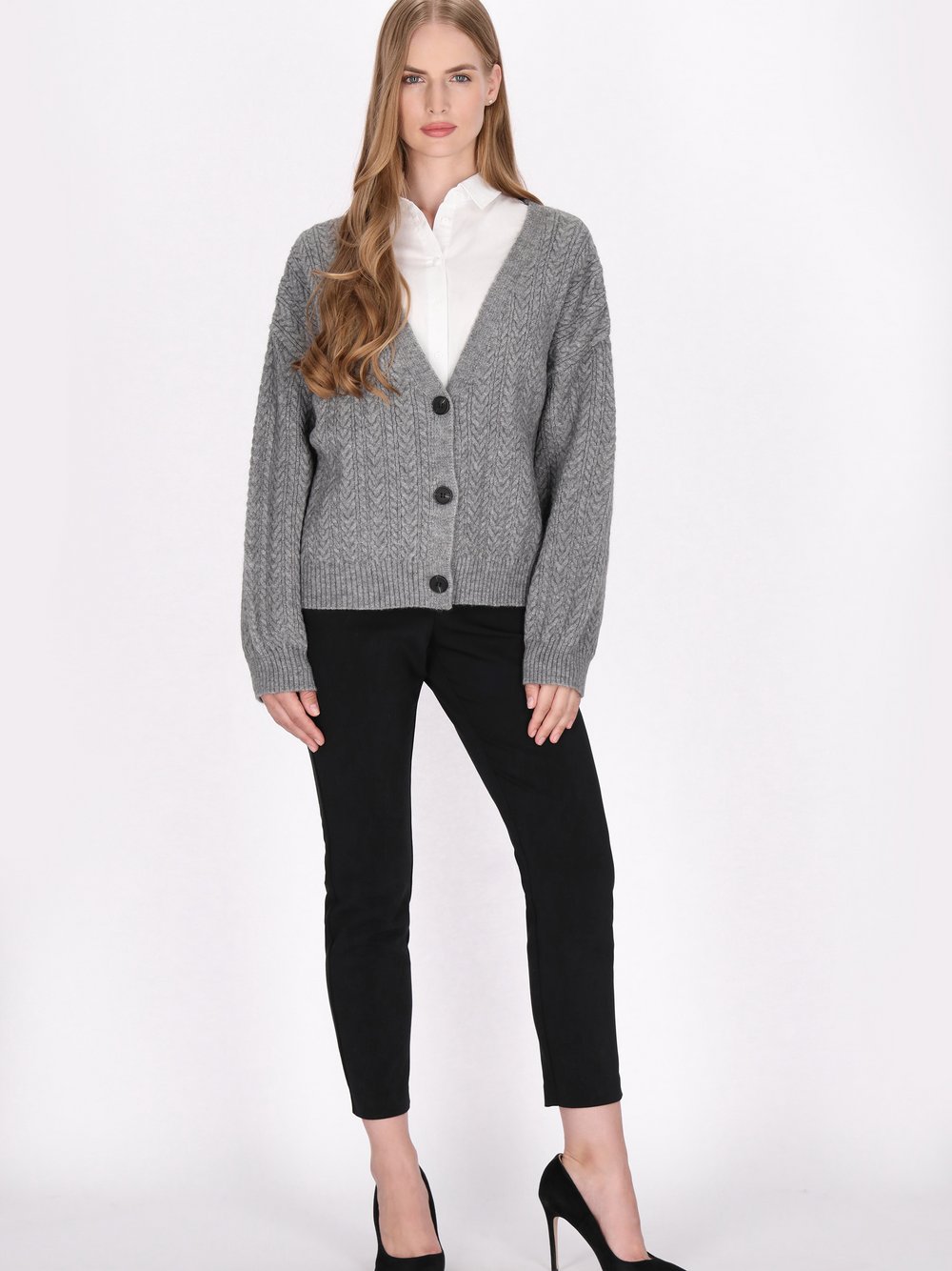 Dreimaster Cardigan Damen grau gemustert, M/L