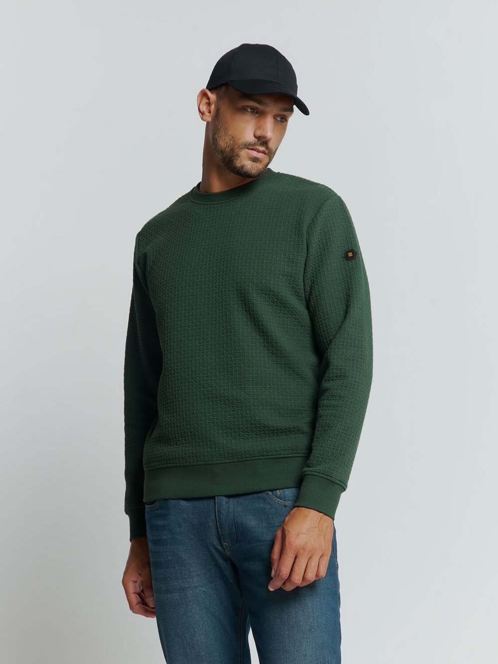 No Excess Jacquard Pullover mit Rundhalsausschnitt Herren grün, L