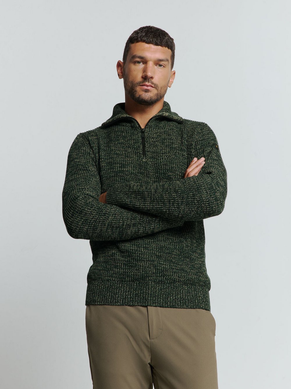 No Excess Hochgeschlossener Pullover Herren Baumwolle grün, L