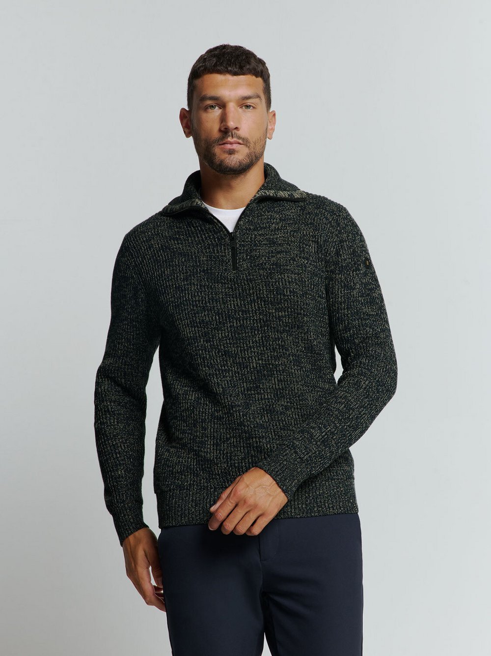 No Excess Hochgeschlossener Pullover Herren Baumwolle blau, M