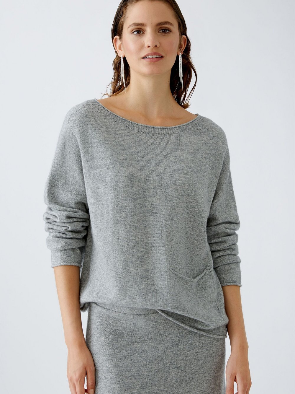 Oui Pullover Damen Wolle grau, 36