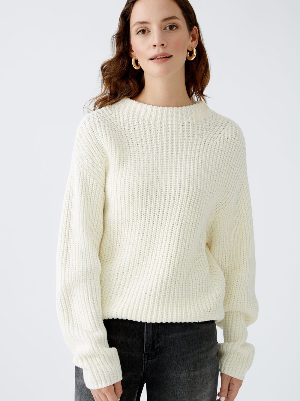 Oui Pullover Damen Baumwolle weiß, 36