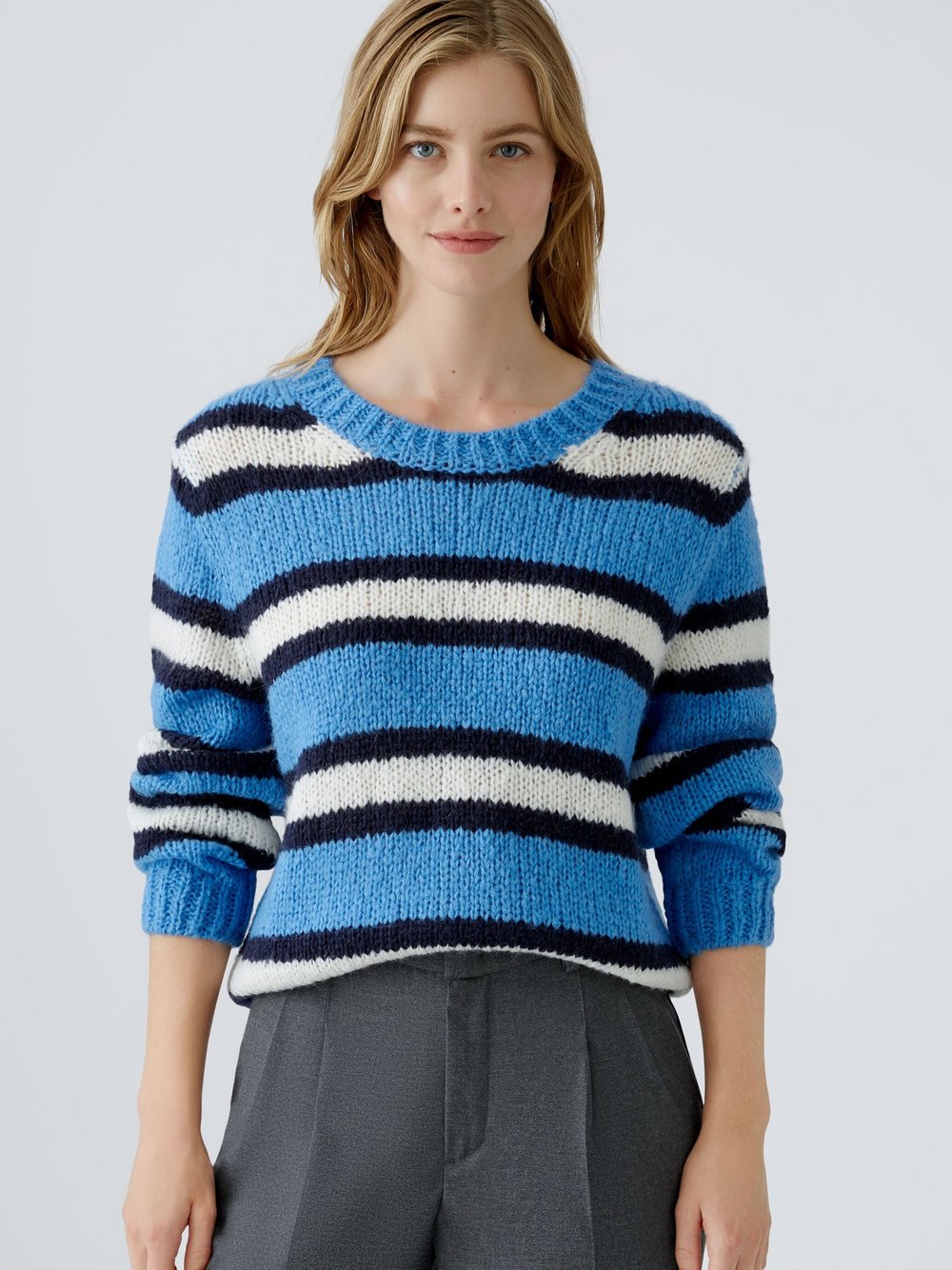 Oui Pullover Damen blau gestreift, 36