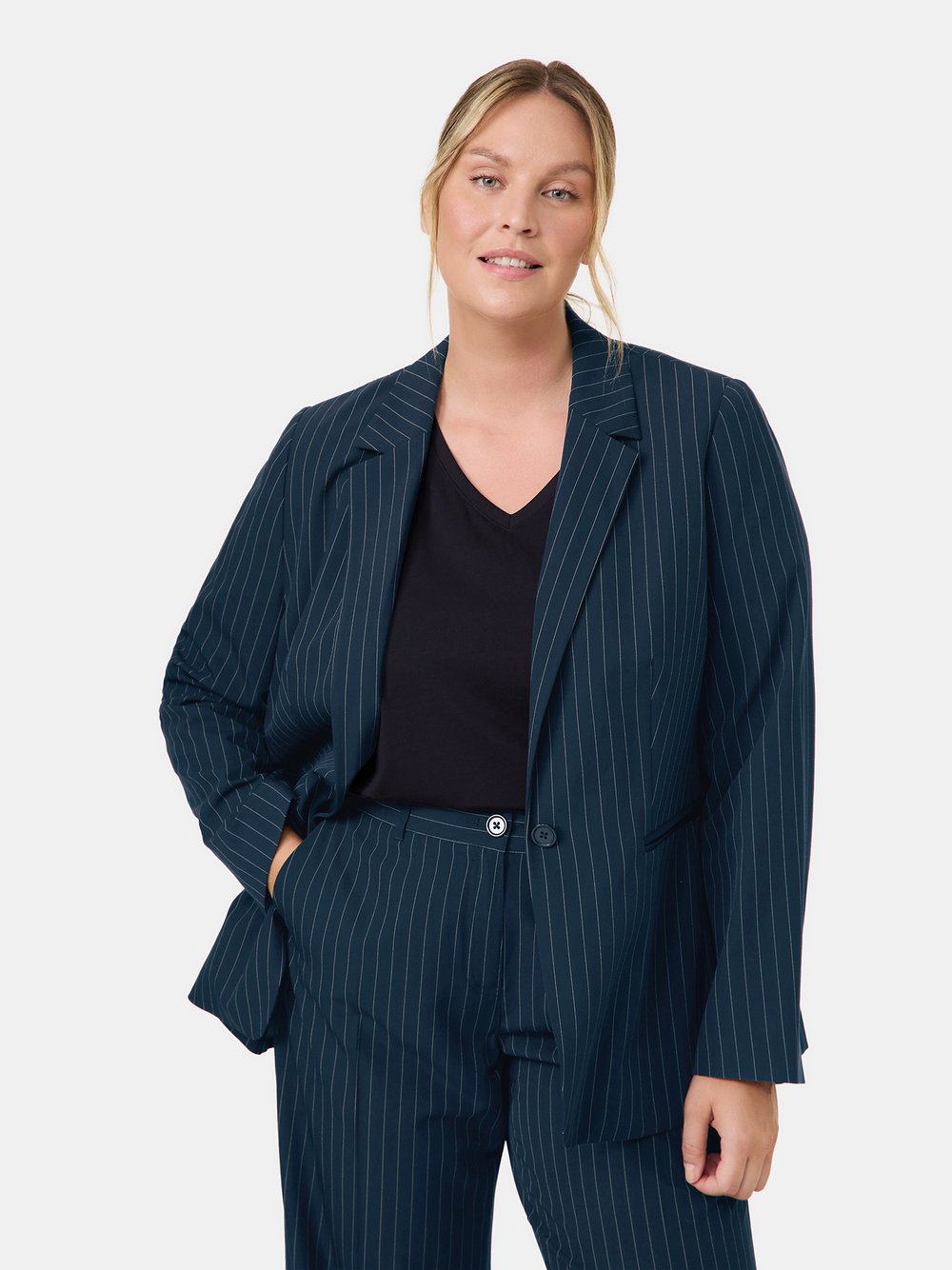 Samoon Blazer Damen blau gestreift, 54