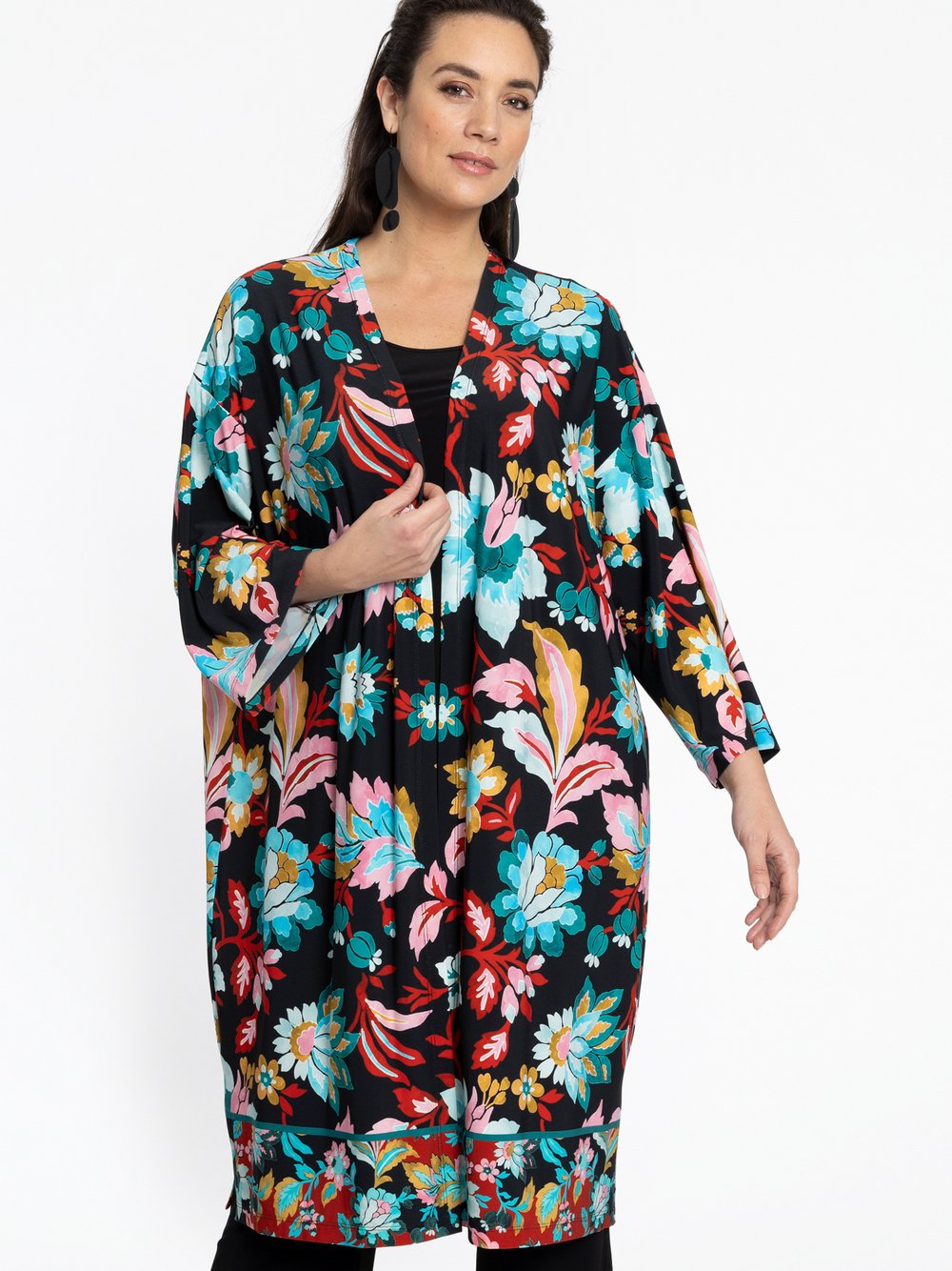 Thumbnail - YOEK Kimono Damen schwarz bedruckt, 46-48