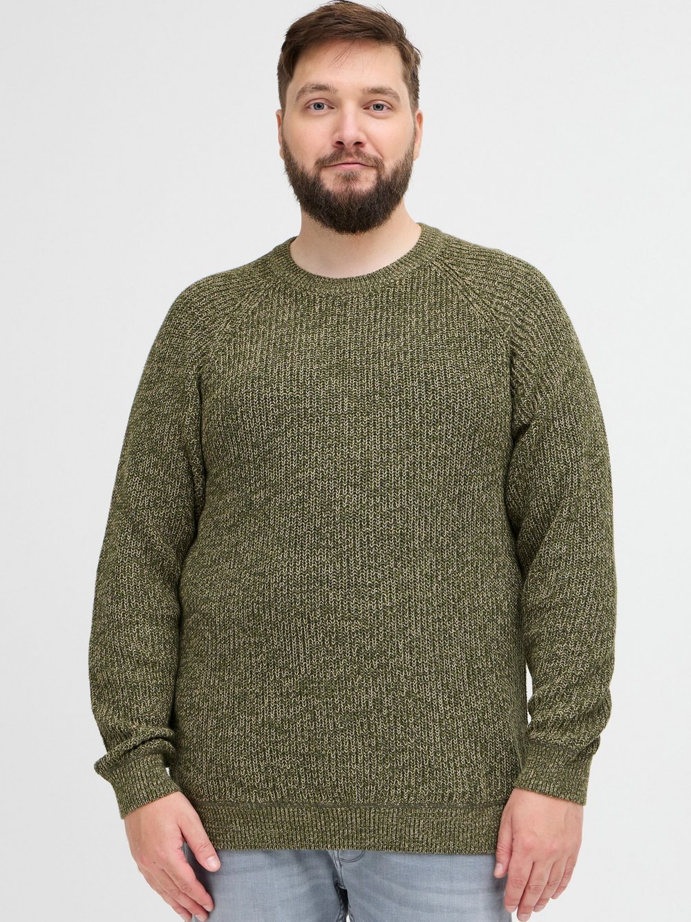 BLEND Strickpullover Herren Baumwolle grün meliert, 6XL