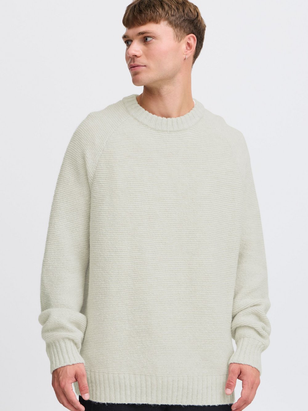 Solid Strickpullover Herren weiß strukturiert, XXL