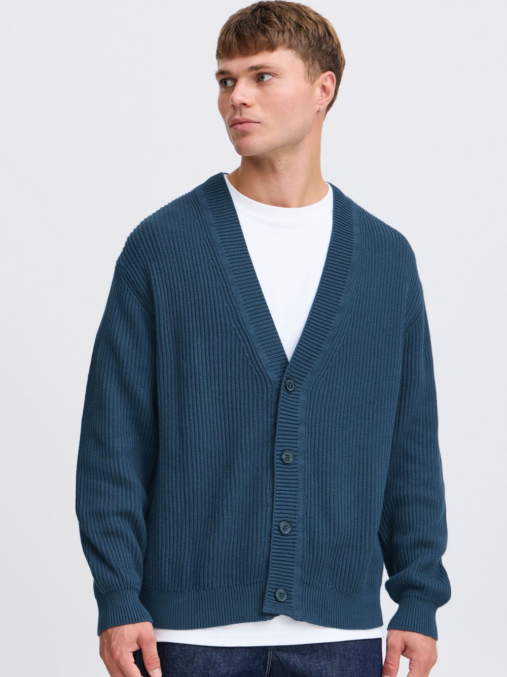 Solid Strickjacke Herren Baumwolle blau, XL