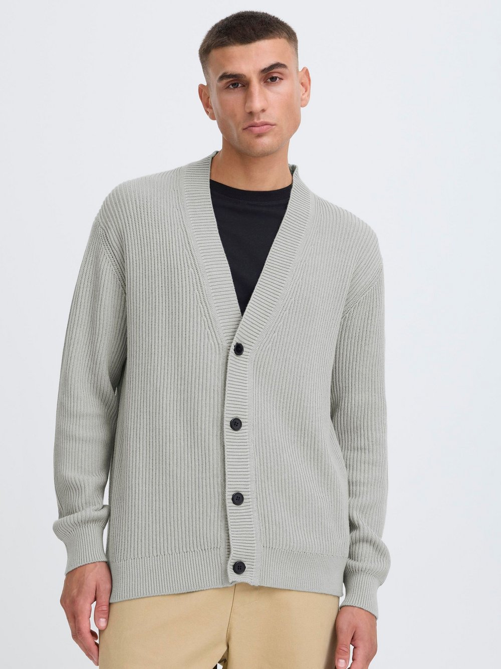 Solid Strickjacke Herren Baumwolle grau, L