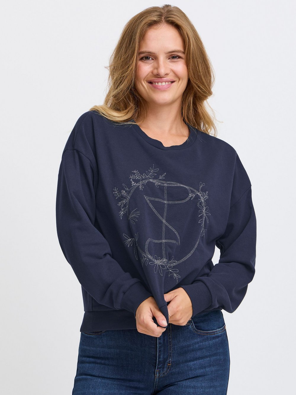 PULZ Jeans Sweatshirt Damen Baumwolle blau bedruckt, S