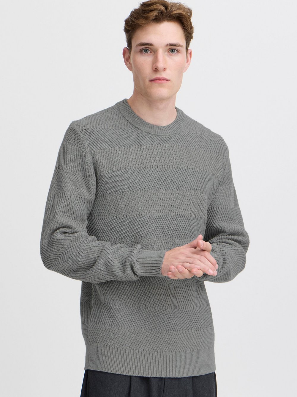 CASUAL FRIDAY Strickpullover Herren Baumwolle grau gemustert, XXL