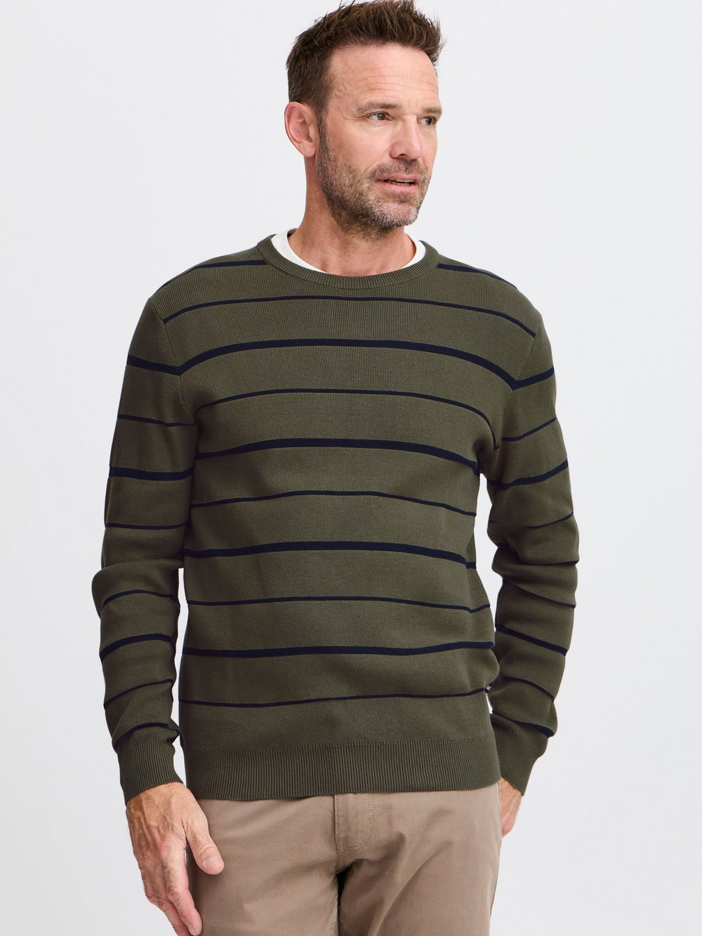 FQ1924 Strickpullover Herren Baumwolle grün gestreift, S