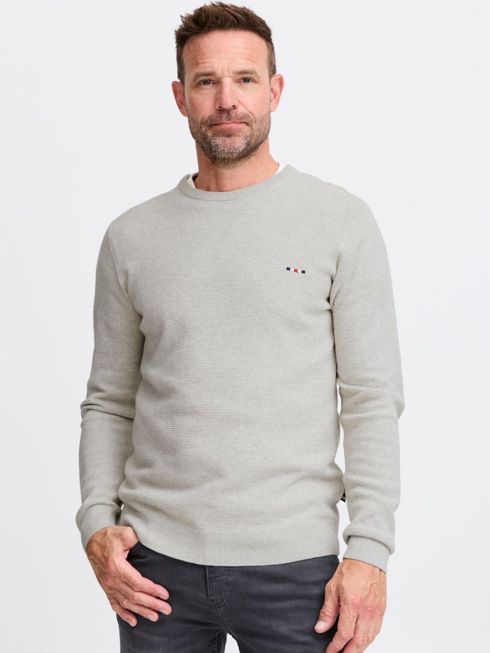 FQ1924 Strickpullover Herren Baumwolle grau gemustert, XL