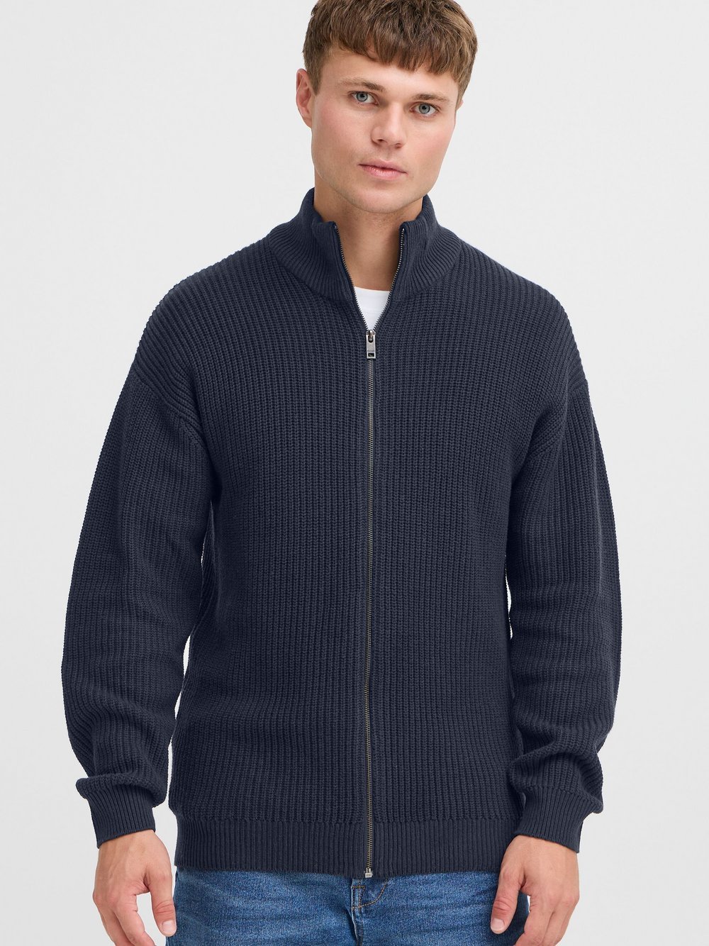 Solid Strickjacke Herren Baumwolle blau, M