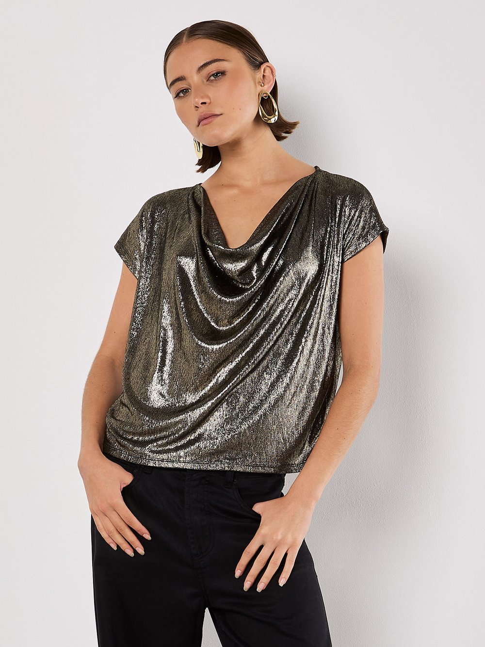 Apricot Top Damen gold gemustert, S