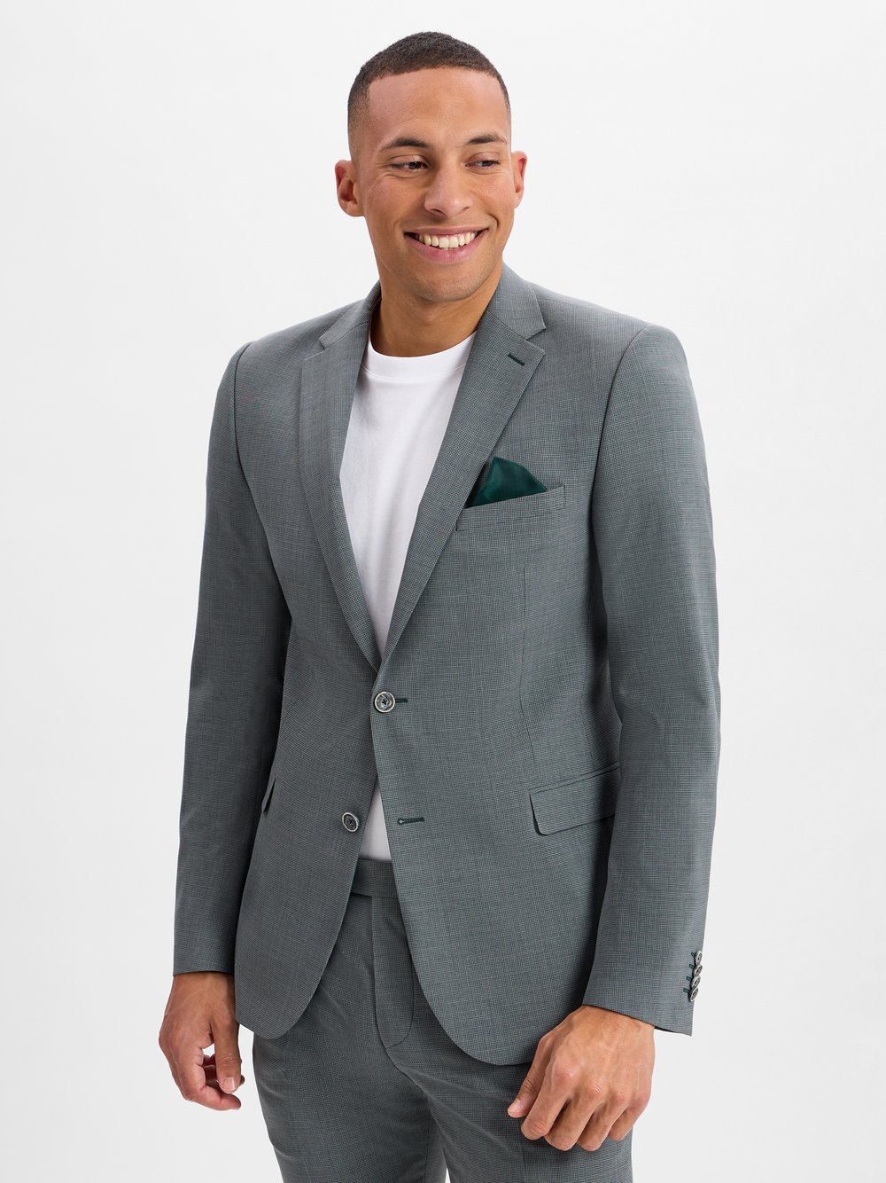 Finshley & Harding Baukasten-Sakko mit Schurwoll-Anteil Herren Modern Fit Schurwolle grün kariert, 106