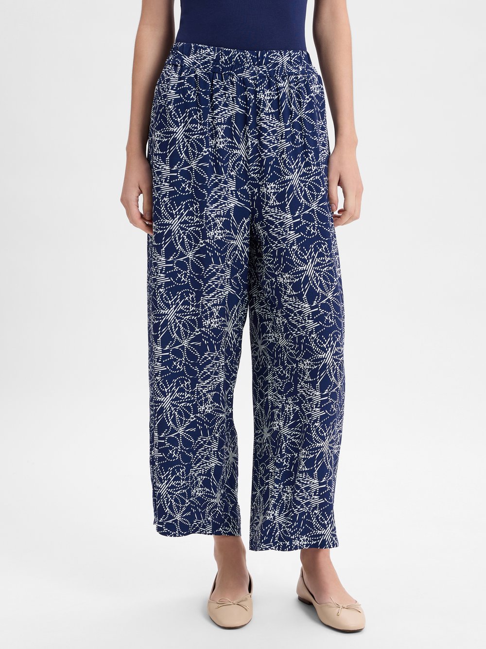 Marie Lund Sommerhose Damen Viskose blau gemustert, 36
