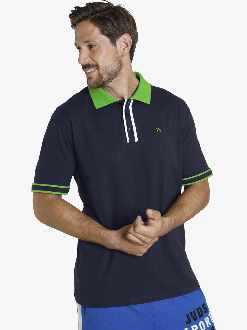 Jan Vanderstorm Poloshirt Herren Baumwolle blau, XXXL