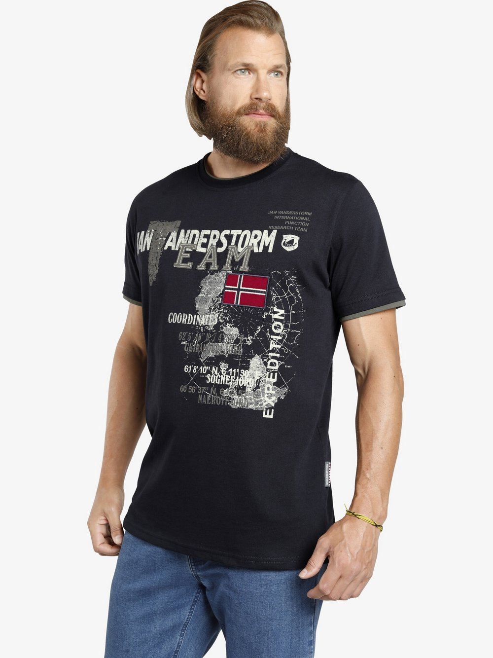 Jan Vanderstorm T-Shirt Herren Baumwolle blau bedruckt, XXXL