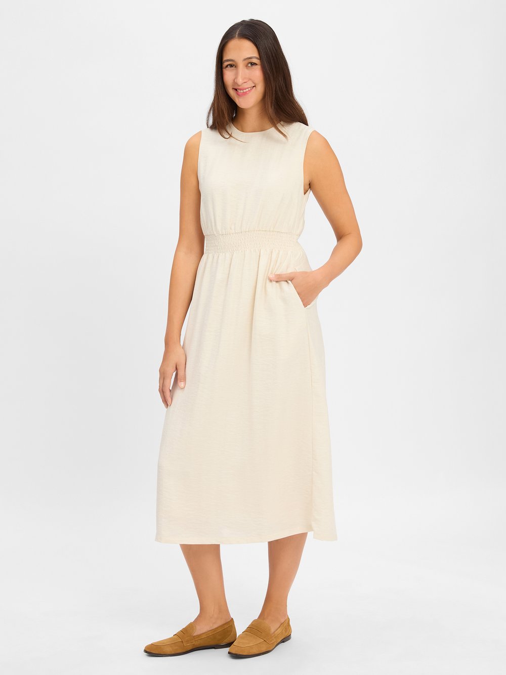 Msch Copenhagen Midikleid mit Leinen-Anteil Damen Viskose beige meliert, XS