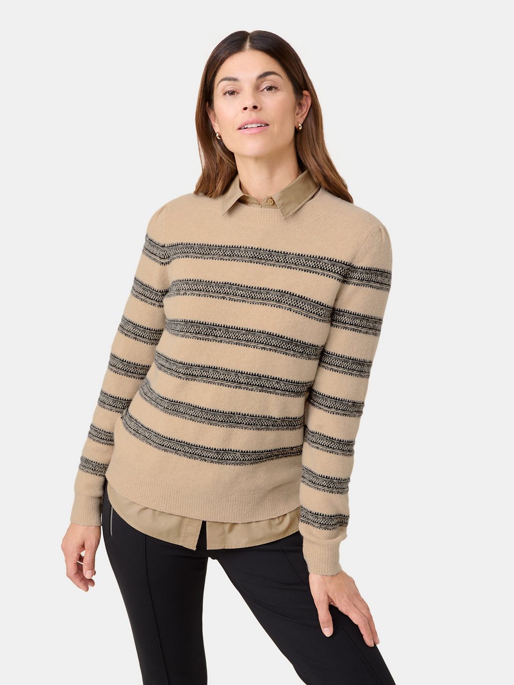 Gerry Weber Pullover Damen Polyamid beige gestreift, 48