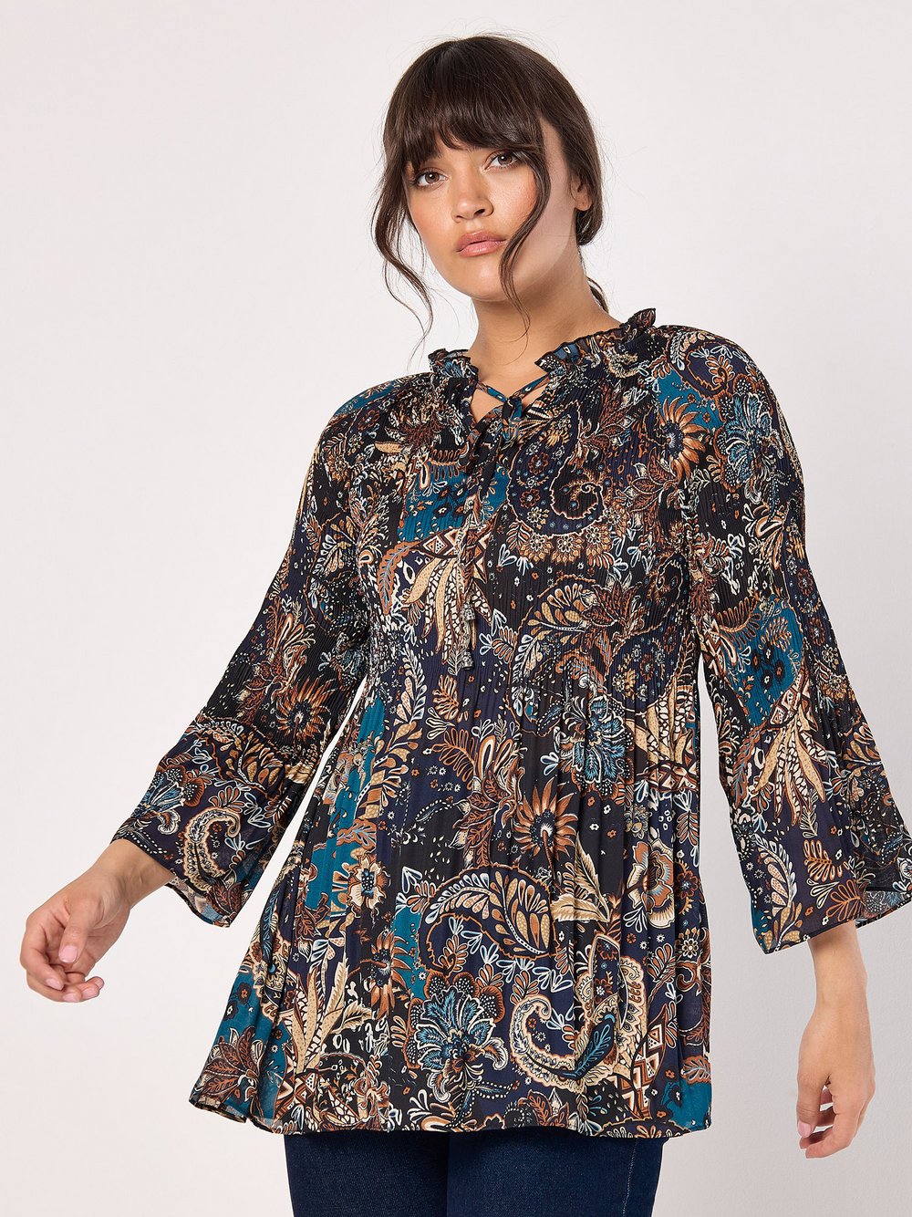 Thumbnail - Apricot Bluse Damen blau gemustert, 36
