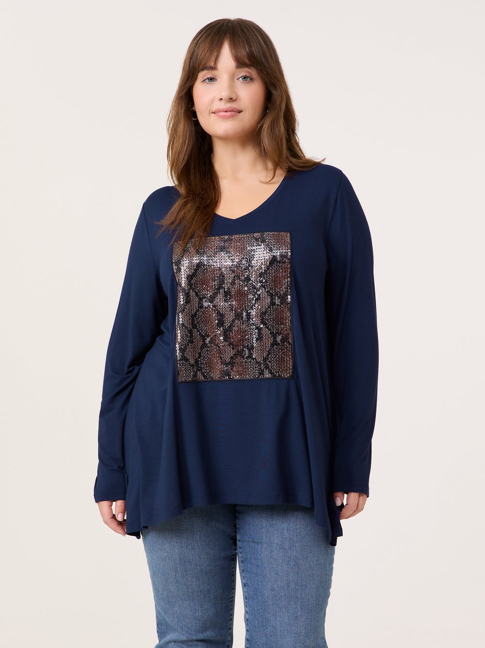 Samoon Langarmshirt Damen Viskose blau bedruckt, 46