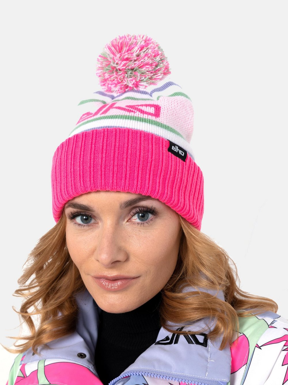 Elho Beanie Damen pink gestreift, ONE SIZE