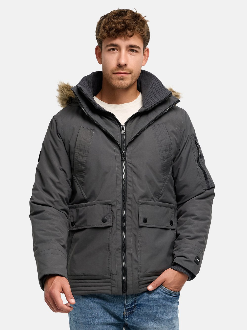 VAN GRAAF Indicode Herren Anthrazit Winterjacke Polyamid Grau, Groß